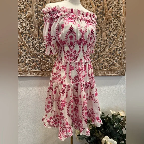 Luisa Positano Giorgio Mini Dress White & Pink Linen Amalfi Coast Italy Inspired - Picture 4 of 16